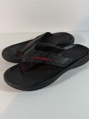 Riders Black Flip-Flops with Red Logo Accent Size 12